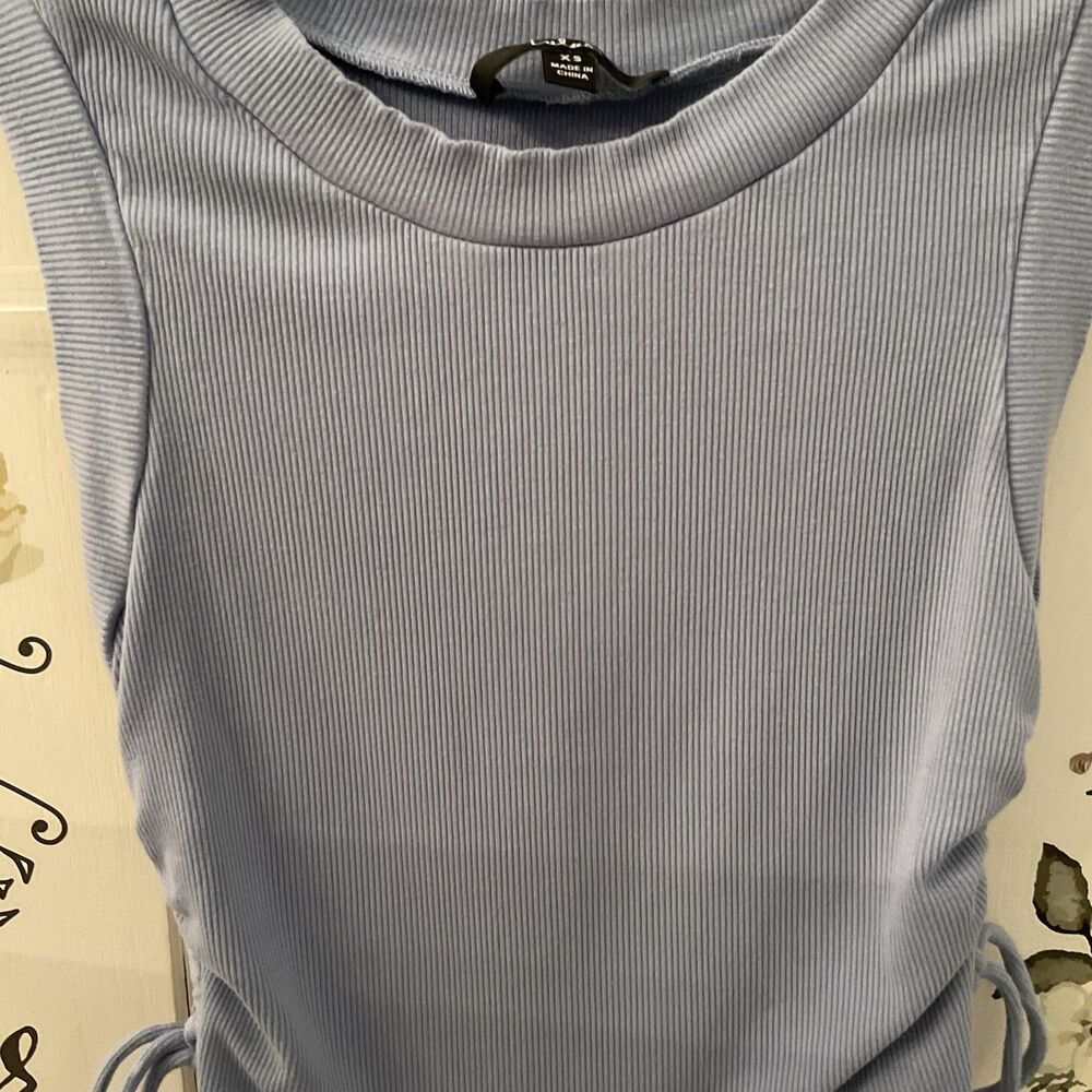 Lulus New Level Tank Women's XS Dusty Blue Ribbed Ruched Cropped Top - Picture 5 of 13
